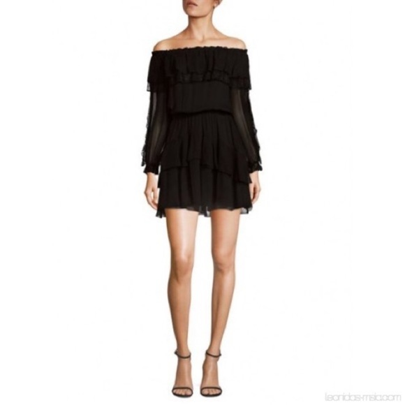 NWT Parker Palermo Silk Mini Dress Black Off The Shoulder Ruffle Size XS - Picture 6 of 6